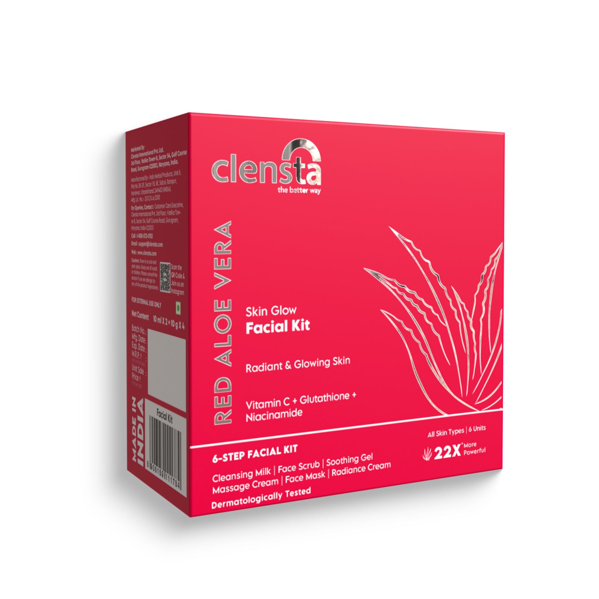 Skin Glow Facial Kit With Red Aloe Vera, Vitamin C, Glutathione & Niacinamide For Glowing Skin