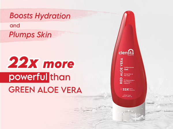 Clensta Red Aloe Vera Multipurpose Gel With 1% Niacinamide, Rose Water & Vitamin E A+ first mobile banner.