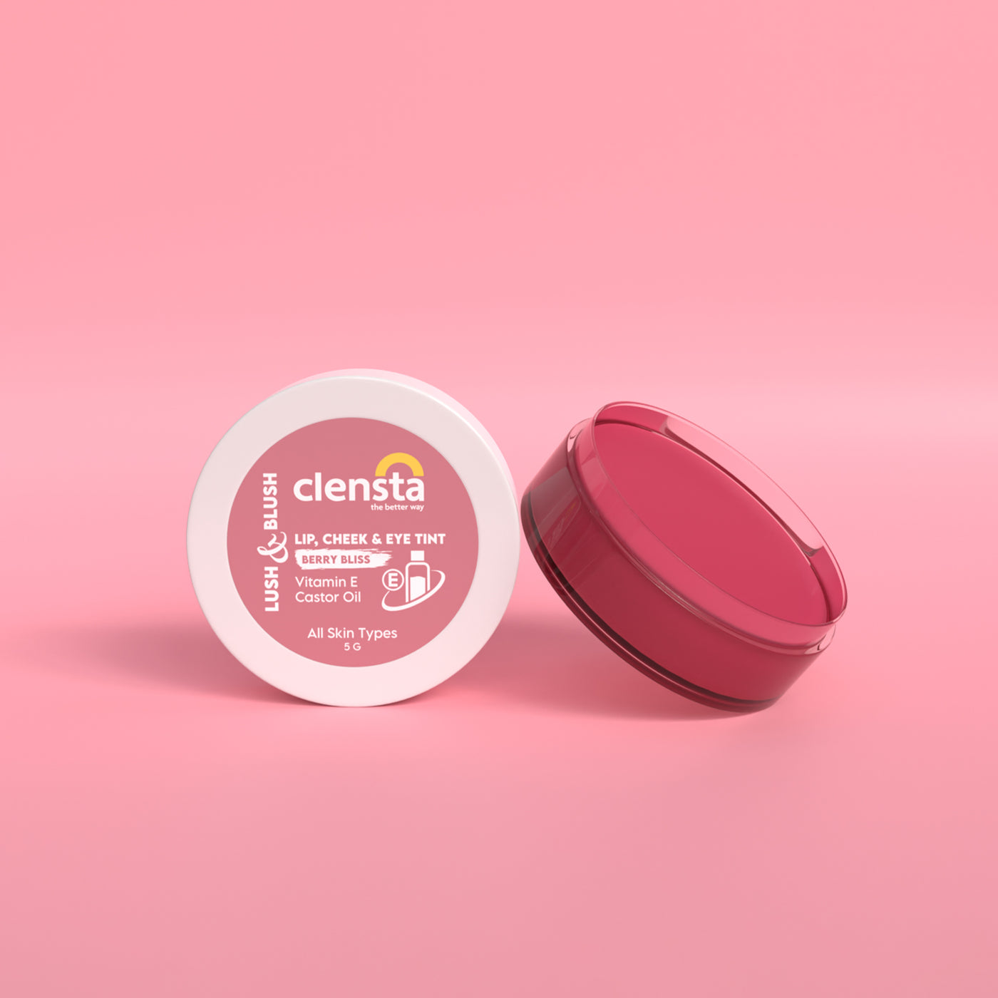 Clensta Lush & Blush Berry Bliss 3-in-1 Lip Cheek Eye Tint with Vitamin E and Castor Oil