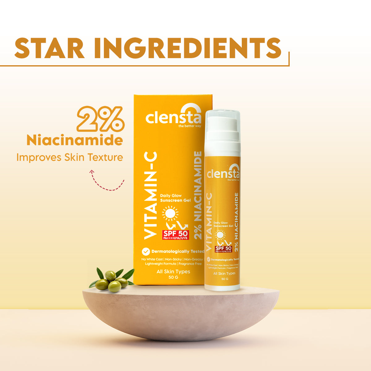 Vitamin C Daily Glow Sunscreen Gel SPF 50 PA++++ UVA/UVB With 2% Niacinamide for Sun Defense & Hydration