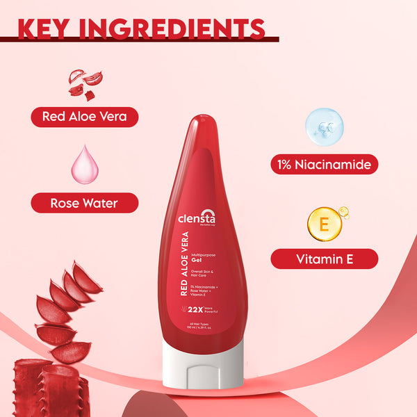 Clensta Red Aloe Vera Multipurpose Gel With 1% Niacinamide, Rose Water & Vitamin E, 3rd image of ingredients
