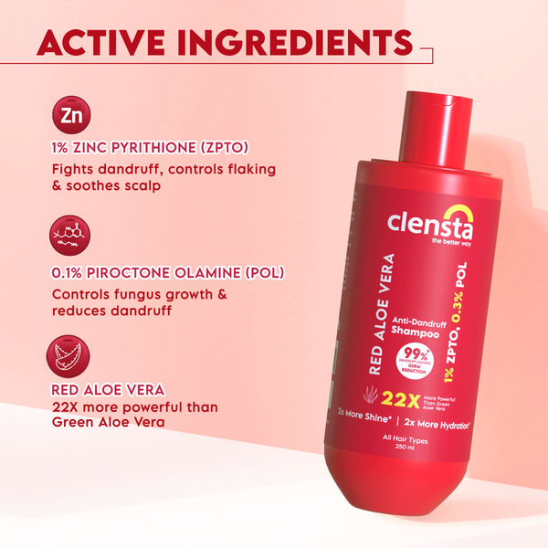 Clensta Red Aloe Vera Anti-Dandruff Shampoo With Zpto & Red Aloe Vera