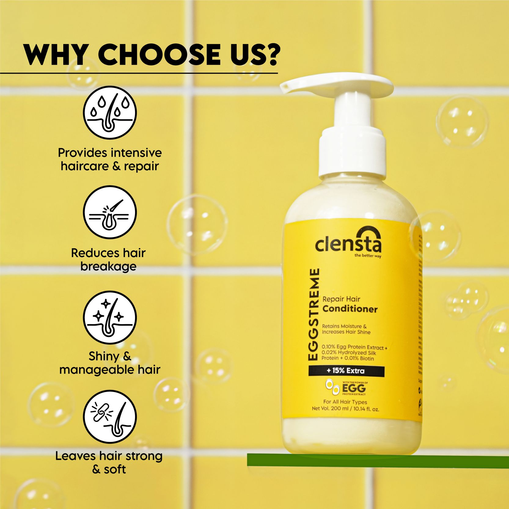 Eggstreme Repair Hair Conditioner With 0.10% Egg Protein Extract, 0.02% Hydrolyzed Silk Protein, 0.01% Biotin 200ml