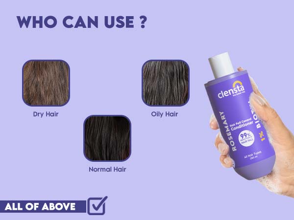 Clensta Rosemary Hair Fall Control Conditioner With 1% Biotin, A+ 3rd mobile banner of who can use.