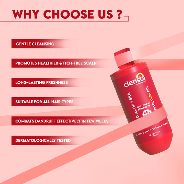 Clensta Red Aloe Vera Anti-Dandruff Shampoo With Zpto & Red Aloe Vera