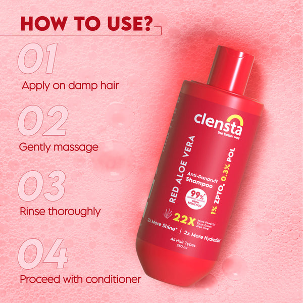 Clensta Red Aloe Vera Anti-Dandruff Shampoo With Zpto & Red Aloe Vera