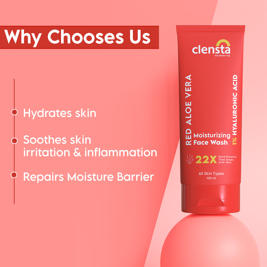 Red Aloe Vera Moisturizing Face Wash With 1% Hyaluronic Acid For Cleansing, Moisturizing & Hydrating
