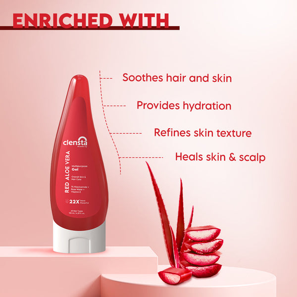 Clensta Red Aloe Vera Multipurpose Gel With 1% Niacinamide, Rose Water & Vitamin E, 4th image of benefits