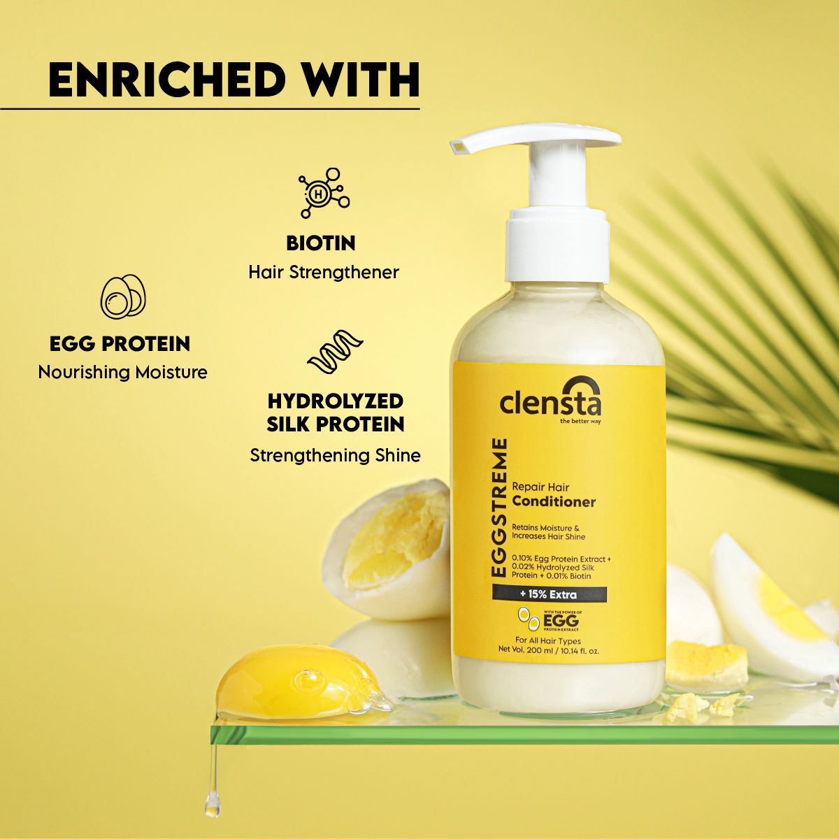 Eggstreme Repair Hair Conditioner With 0.10% Egg Protein Extract, 0.02% Hydrolyzed Silk Protein, 0.01% Biotin 200ml