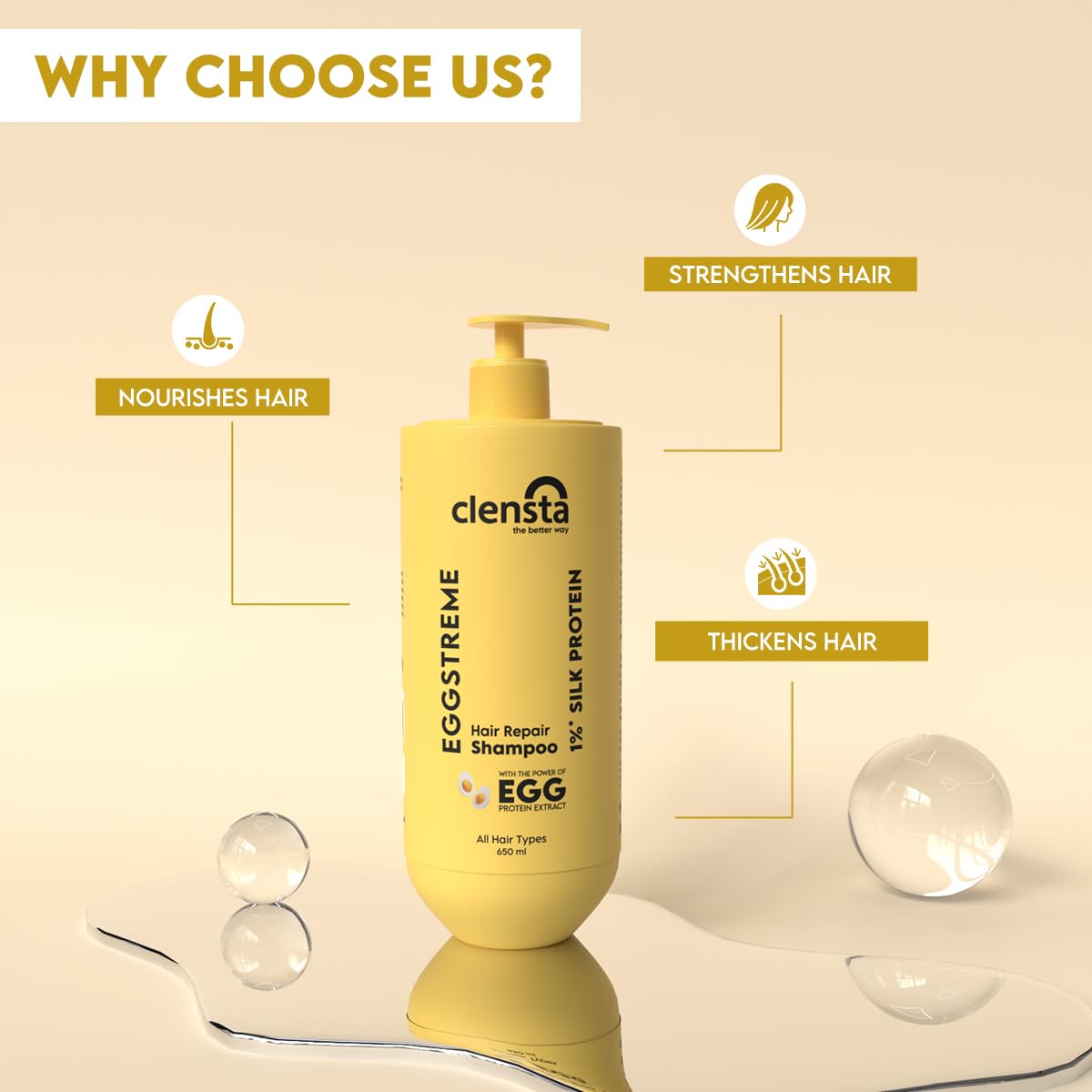 Clensta Eggstreme Hair Repair Shampoo For Men & Women - 650 ml