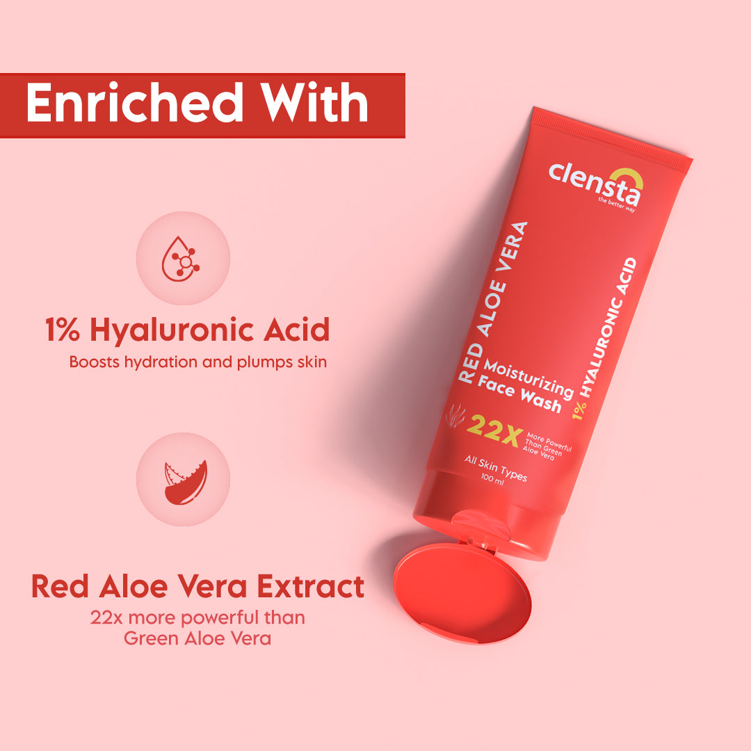 Red Aloe Vera Moisturizing Face Wash With 1% Hyaluronic Acid For Cleansing, Moisturizing & Hydrating