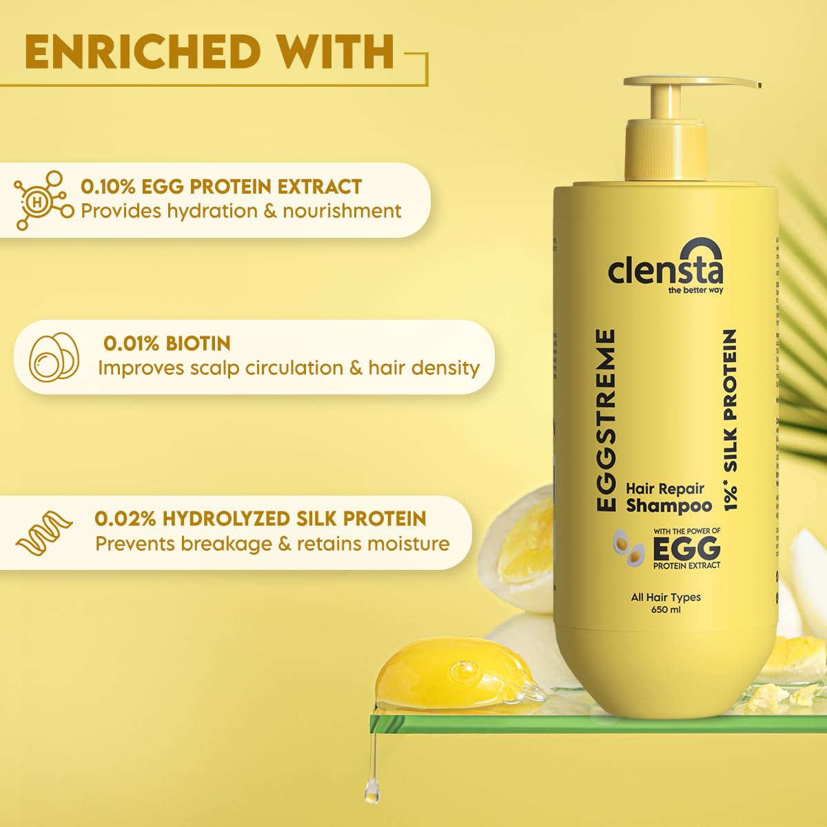 Clensta Eggstreme Hair Repair Shampoo For Men & Women - 650 ml