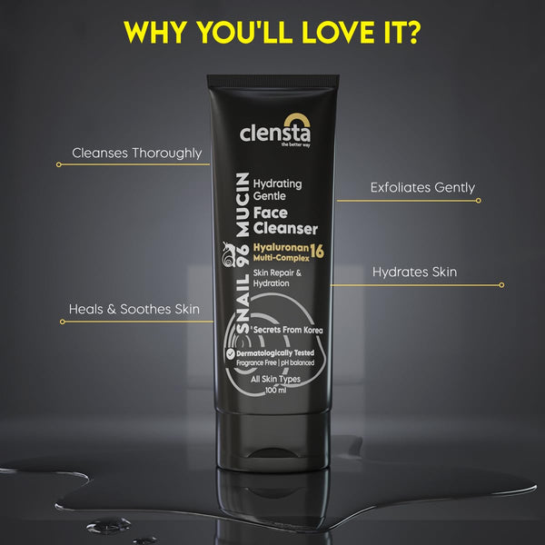 Clensta Snail 96 Mucin Hydrating Gentle Face Cleanser 4th image of benefits.