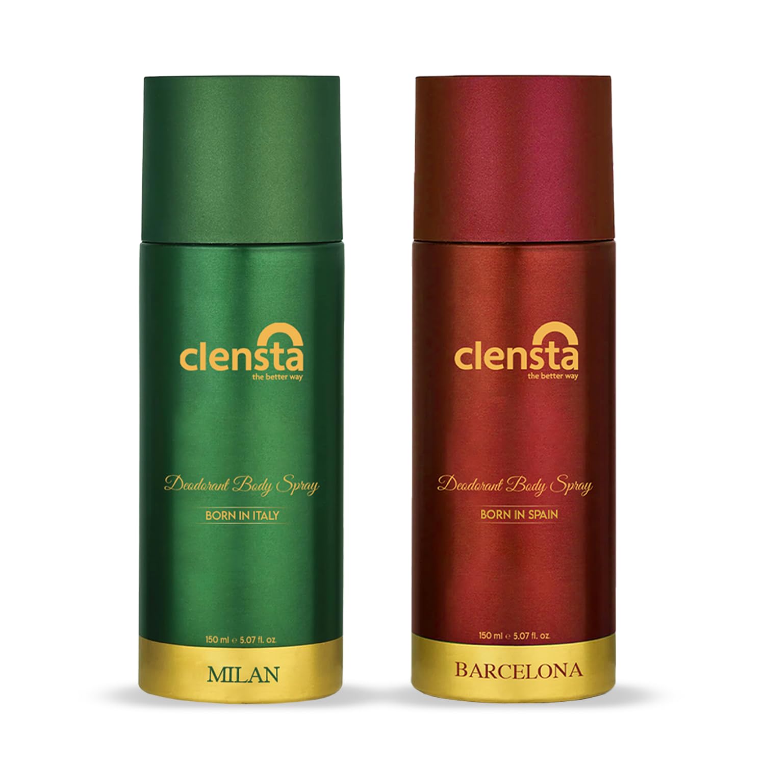Clensta Deodorant for Men Combo Pack of 2 Body Spray 150ml x 2 | Long Lasting | Gift for Men Boyfriend Husband (Milan, Barcelona)