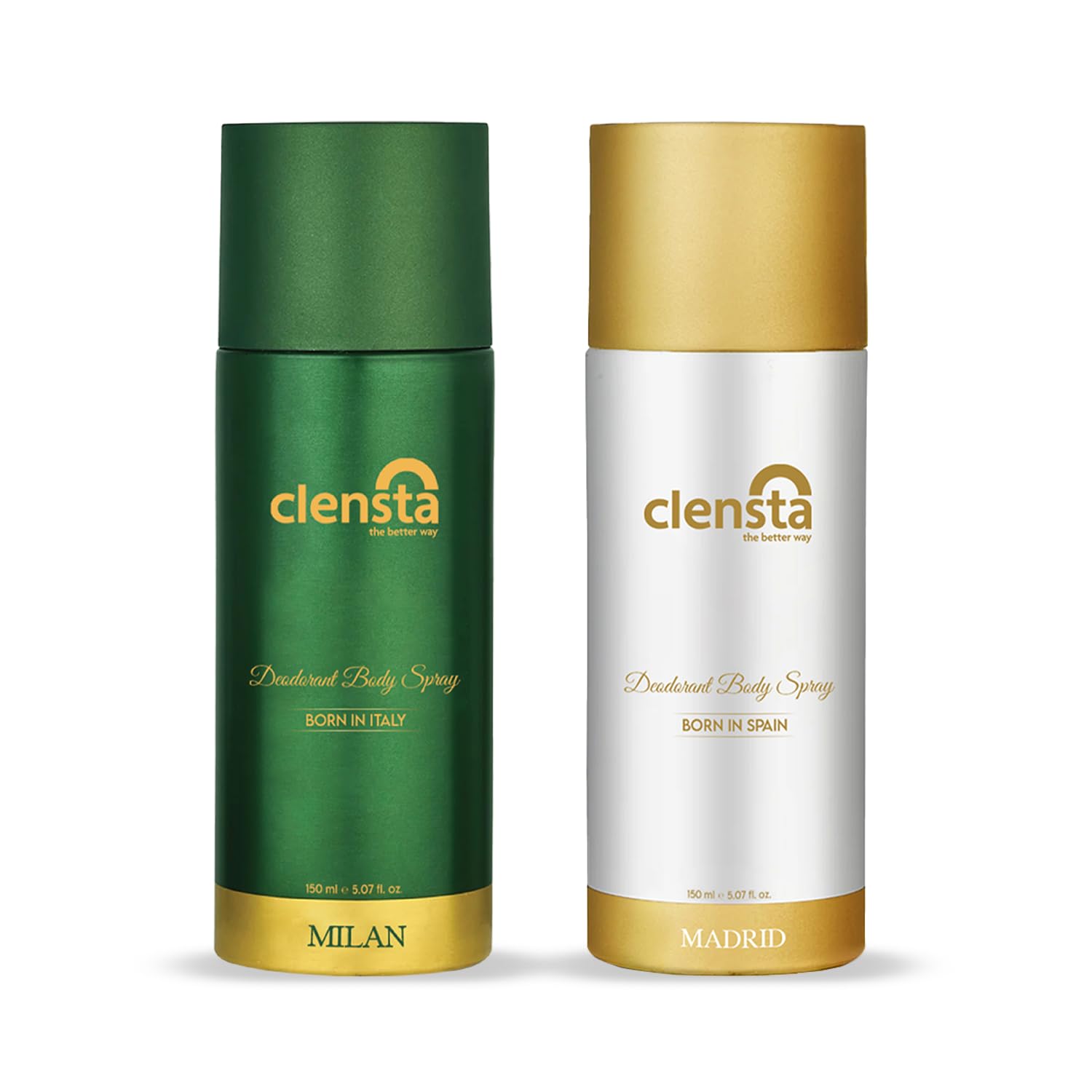 Clensta Deodorant for Men Combo Pack of 2 Body Spray 150ml x 2 | Long Lasting | Gift for Men Boyfriend Husband (Milan, Madrid)
