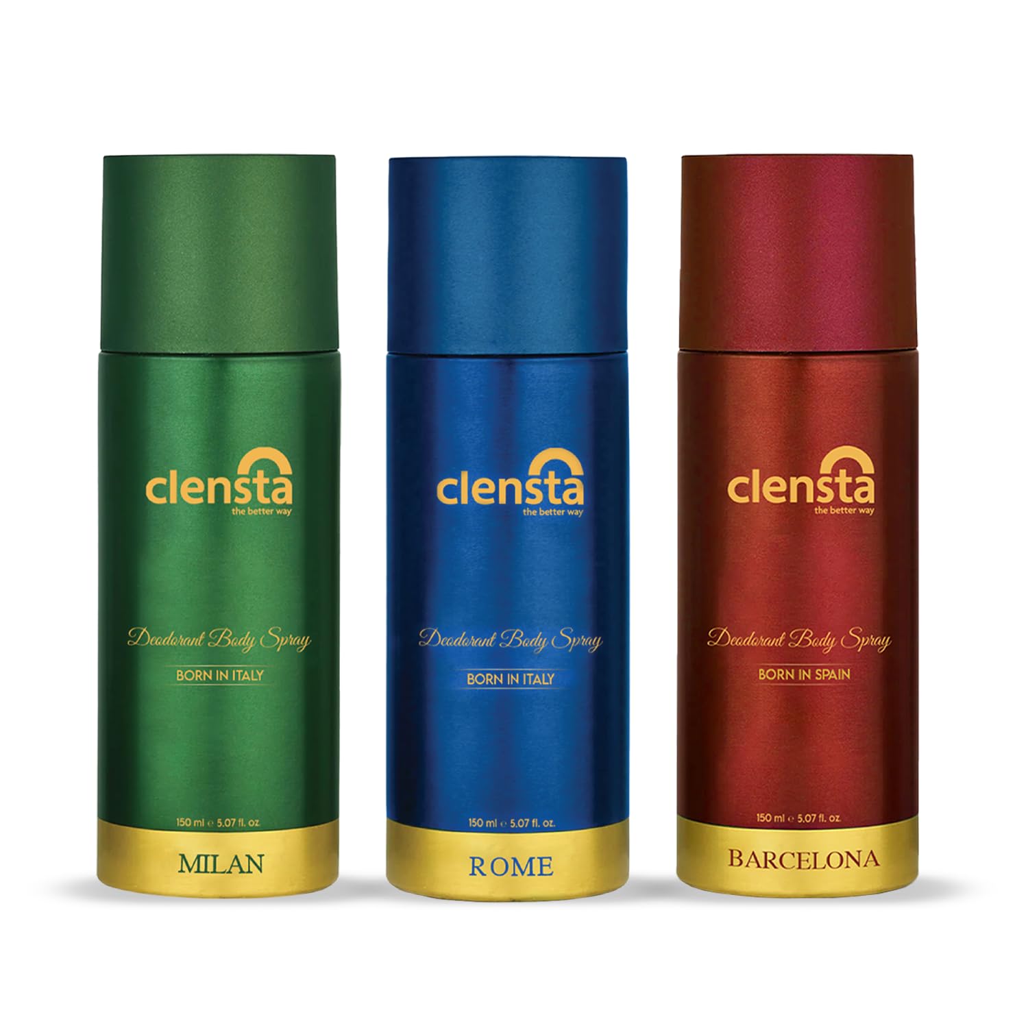 Clensta Deodorant for Men Combo Pack of 3 Body Spray 150ml x 3 | Long Lasting | Gift for Men Boyfriend Husband (Milan, Rome, Barcelona)