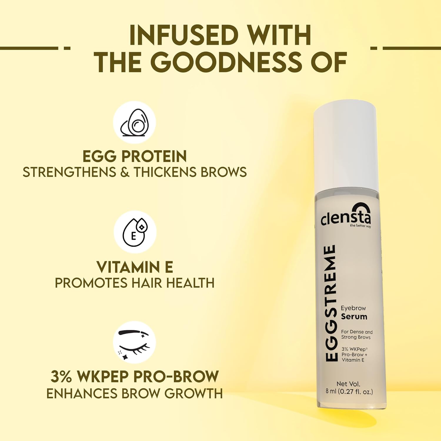 Clensta Eggstreme Eyebrow Growth Serum Roll on For Enhancer Thick Eyebrows With Egg Protein, Vitamin E, and Almond Oil for Women , Sulphate & Paraben Free 8 ml