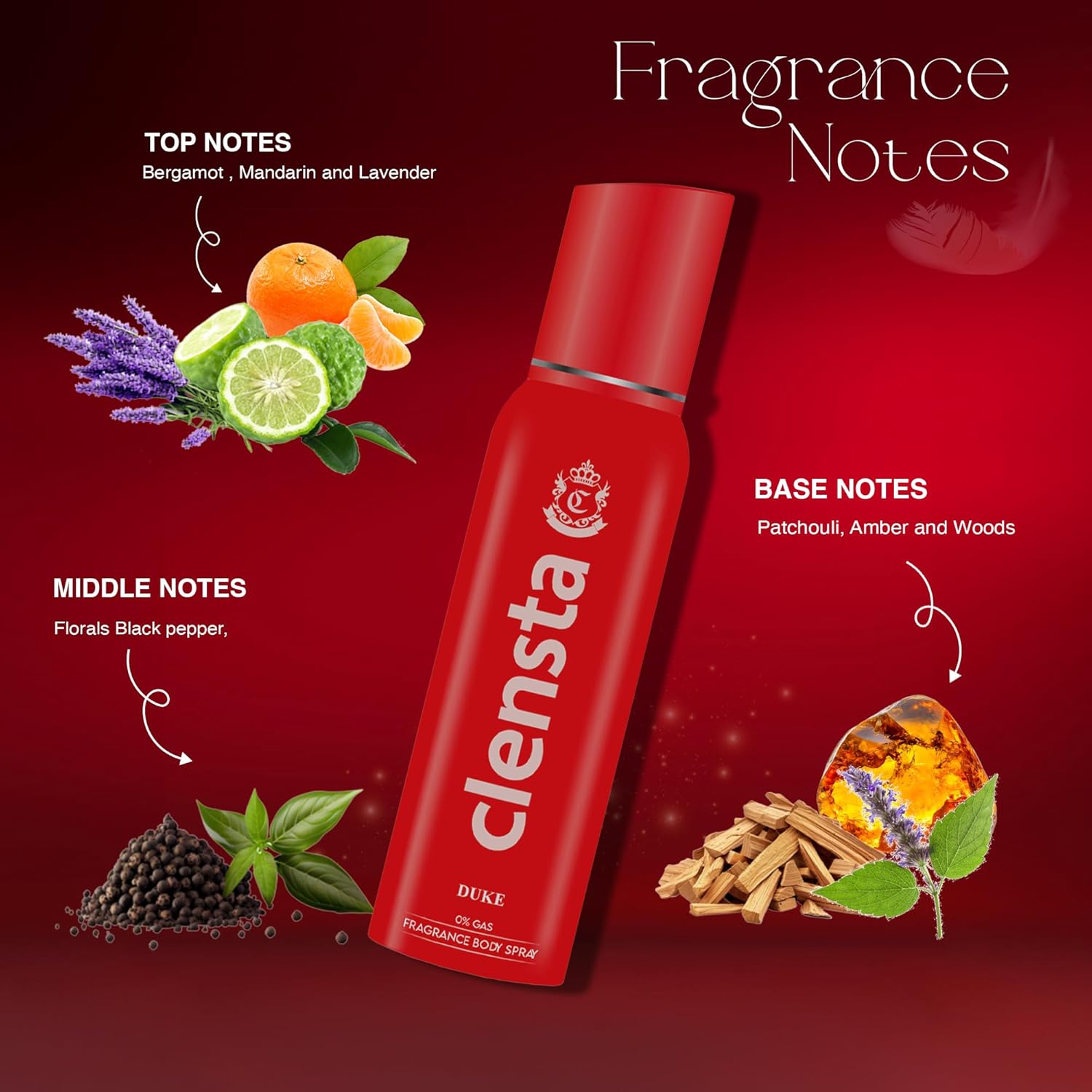 Clensta 0% No Gas Deodorant Combo for Men (Duke, Majesty, Noble, Emperor) 150ml Each | Long Lasting Body Spray (Pack of 4)