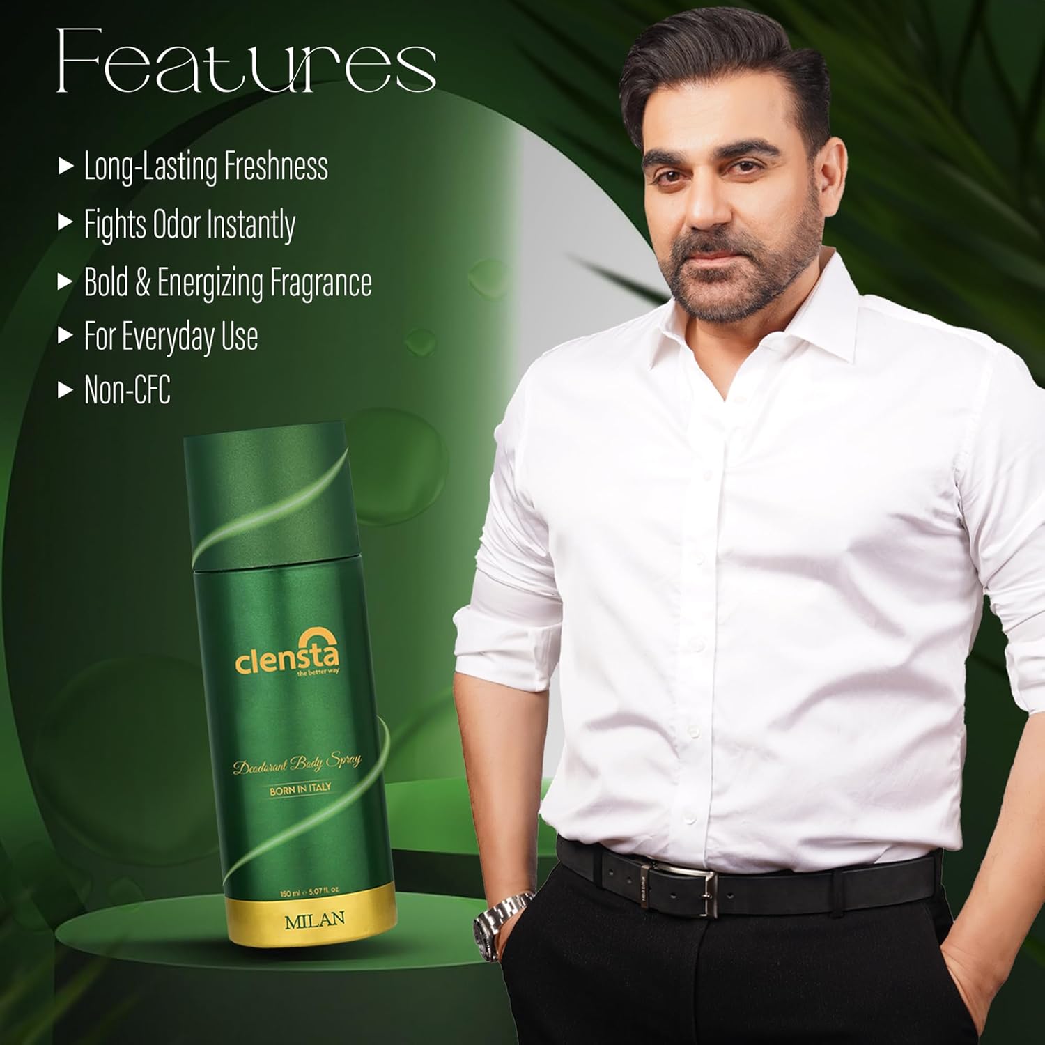 Clensta Deodorant for Men Combo Pack of 2 Body Spray 150ml x 2 | Long Lasting | Gift for Men Boyfriend Husband (Milan, Madrid)