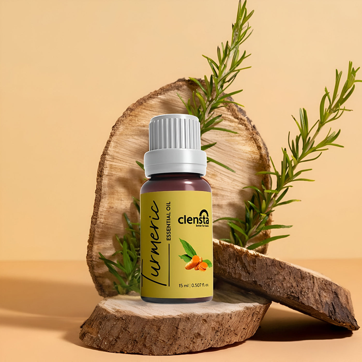 Clensta pure turmeric essential oil bottle for skin and hair care