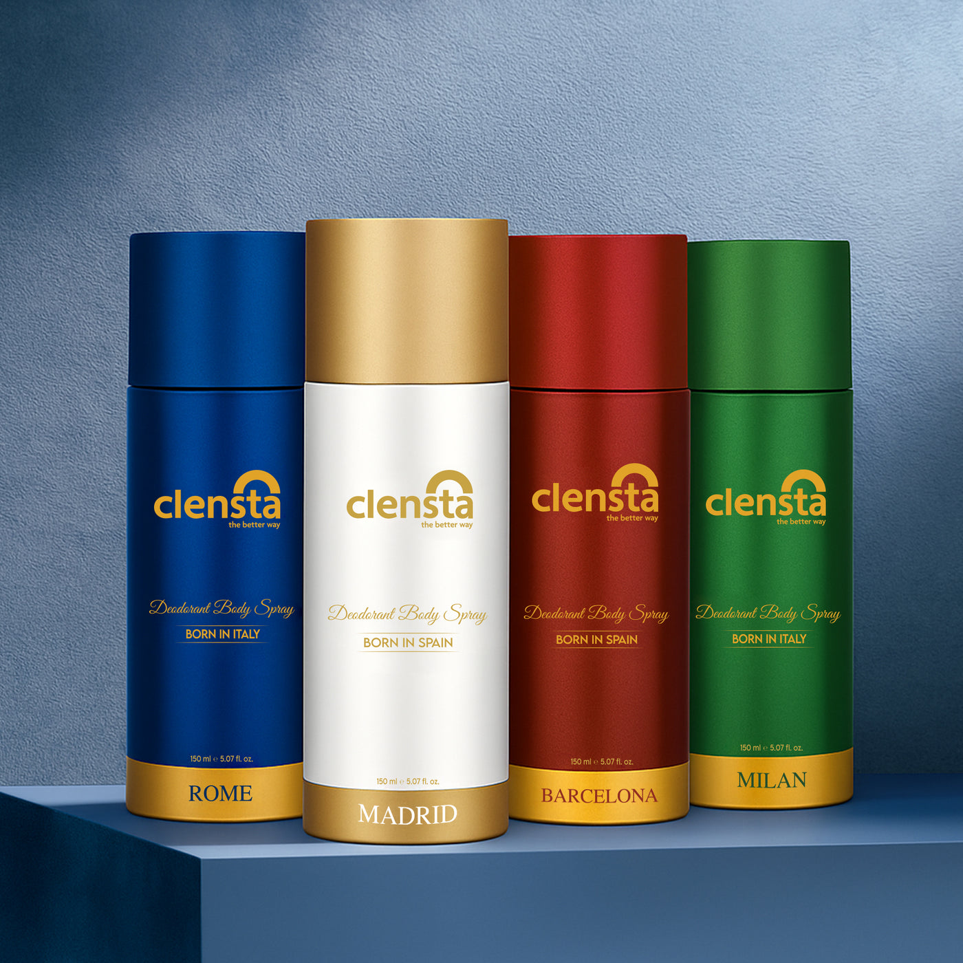 Clensta No Gas Deodorant Pack of 4 – Milan, Rome, Barcelona, Madrid variants