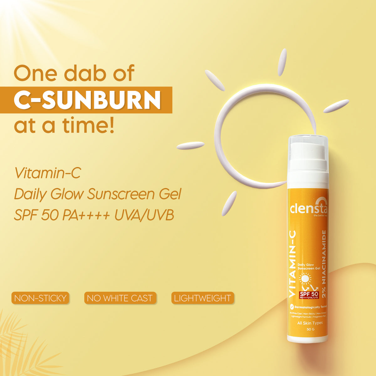 Vitamin C Daily Glow Sunscreen Gel SPF 50 PA++++ UVA/UVB With 2% Niacinamide for Sun Defense & Hydration