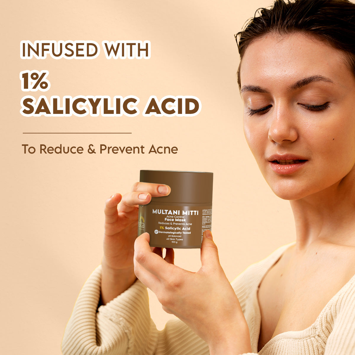 Multani Mitti Acne Control Face Mask With 1% Salicylic Acid For Hydrated Skin