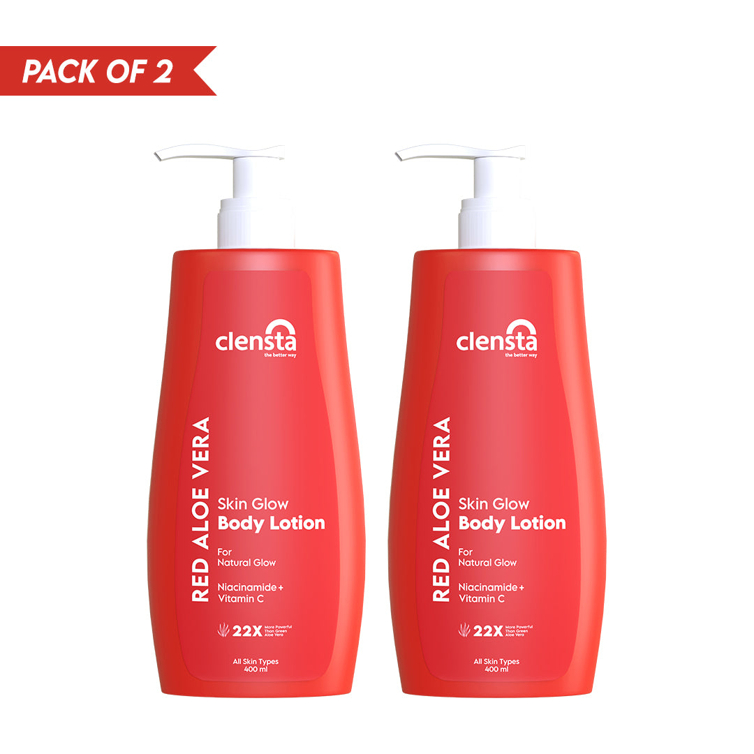 Red Aloe Vera Skin Glow Body Lotion Enriched With 2% Niacinamide & Vitamin C for Collagen Production, Pore Tightening, Softening Fine Lines and an Even Skin Tone - Pack of 2