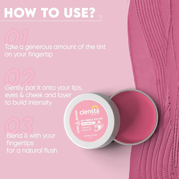 Lush & Blush Lip, Cheek & Eye Tint Pink Forever 03 With Vitamin E & Castor Oil