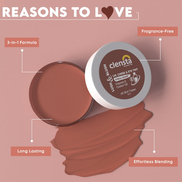 Lush & Blush Lip, Cheek & Eye Tint Coral Crush 06 With Vitamin E & Castor Oil