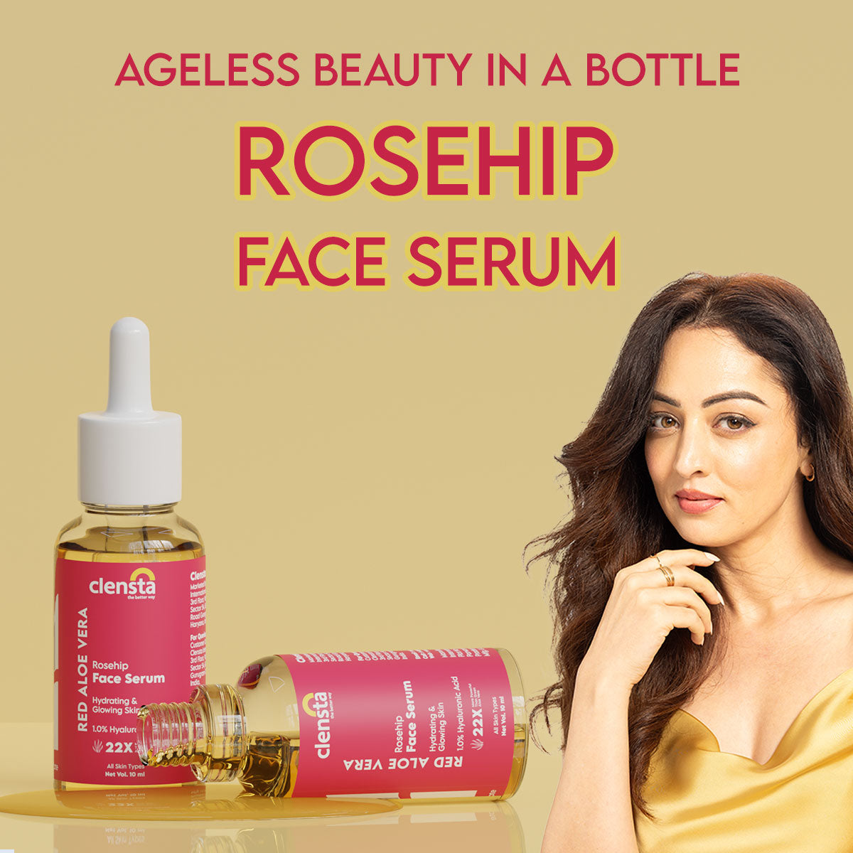 Red Aloe Vera Rosehip Face Serum With Red Aloe Vera, Rosehip Oil and 1.0% Hyaluronic Acid for Hydrating & Glowing Skin