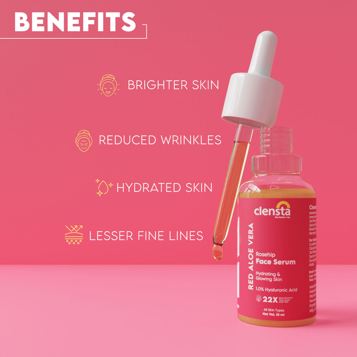 Red Aloe Vera Rosehip Face Serum With Red Aloe Vera, Rosehip Oil and 1.0% Hyaluronic Acid for Hydrating & Glowing Skin