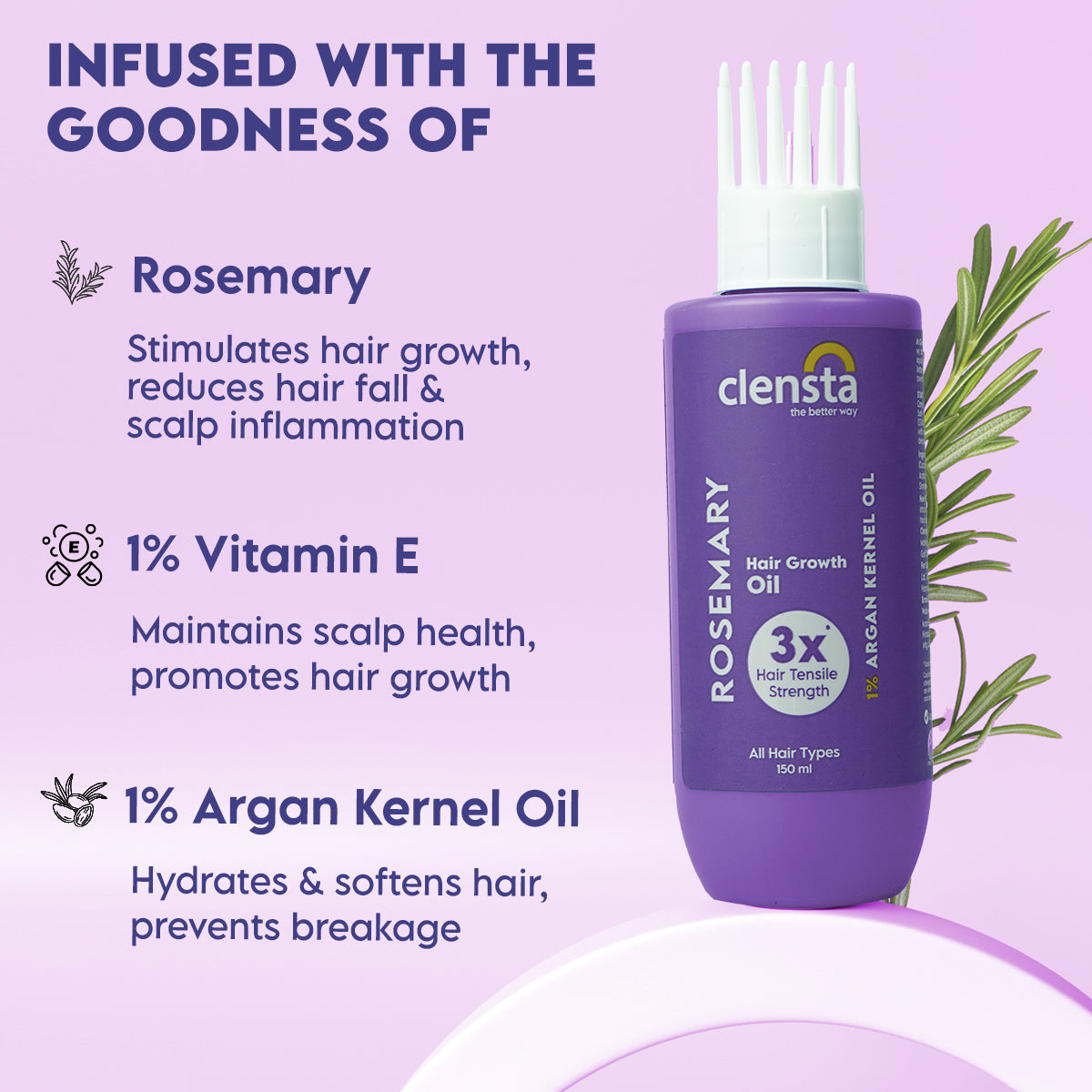 Rosemary Hair Growth Oil With 1% Argan Kernel Oil & 1% Vitamin E for Hair Growth & Reduced Hair Fall