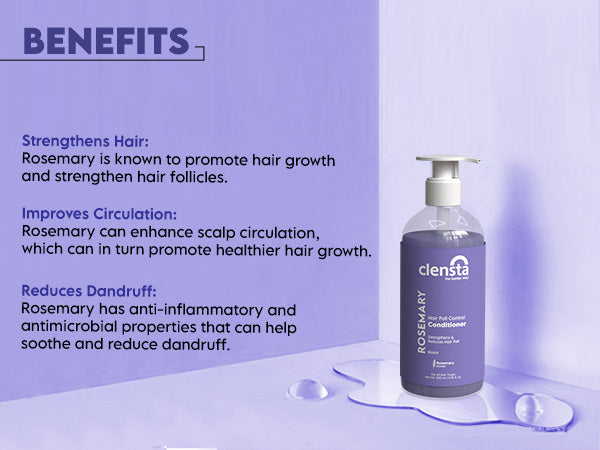 Clensta Rosemary Hair Fall Control Conditioner With Rosemary Extract & Biotin, A+ 3rd mobile banner of benefits.