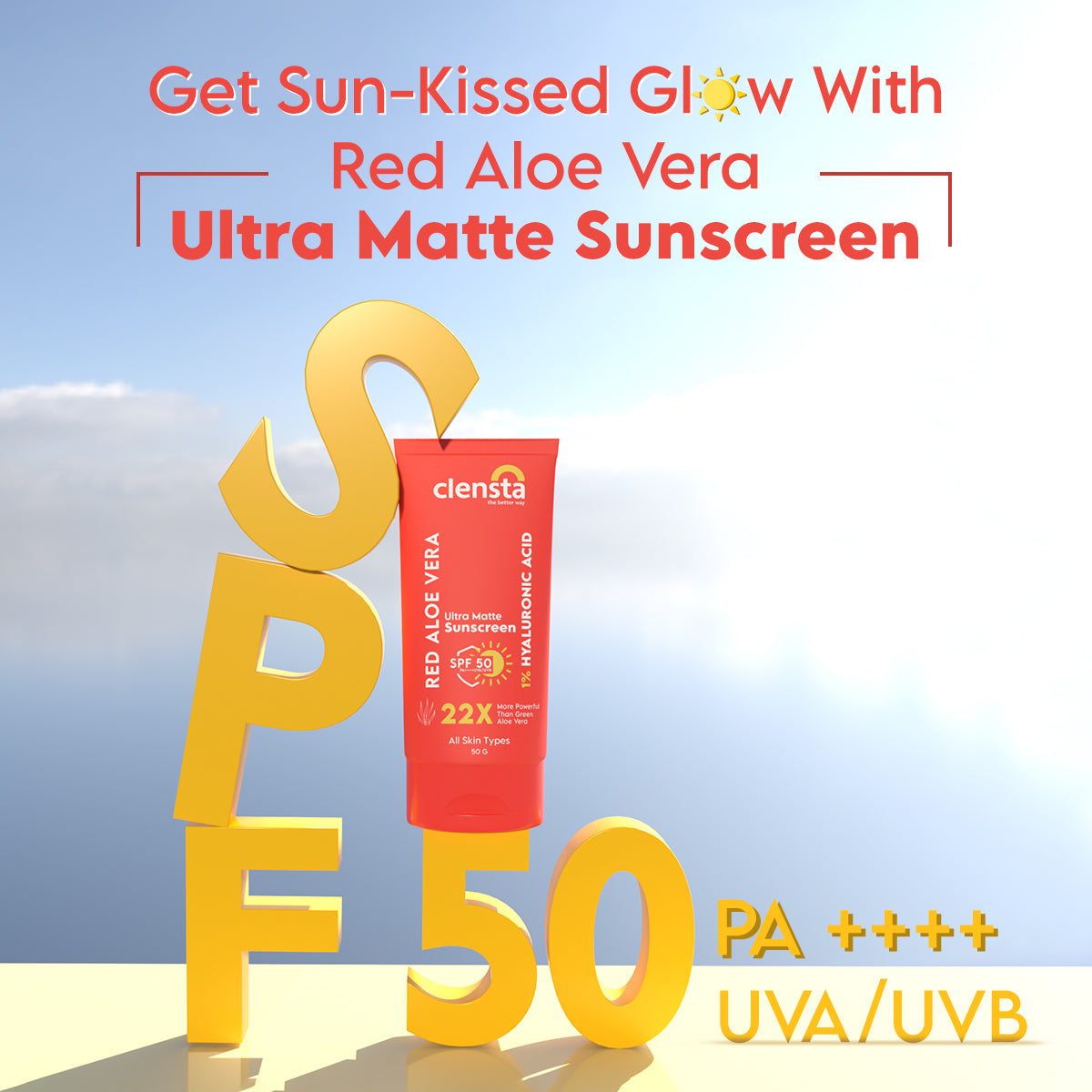 Red Aloe Vera Ultra Matte Sunscreen with 1% Hyaluronic Acid and SPF 50 PA++++ UVA/UVB