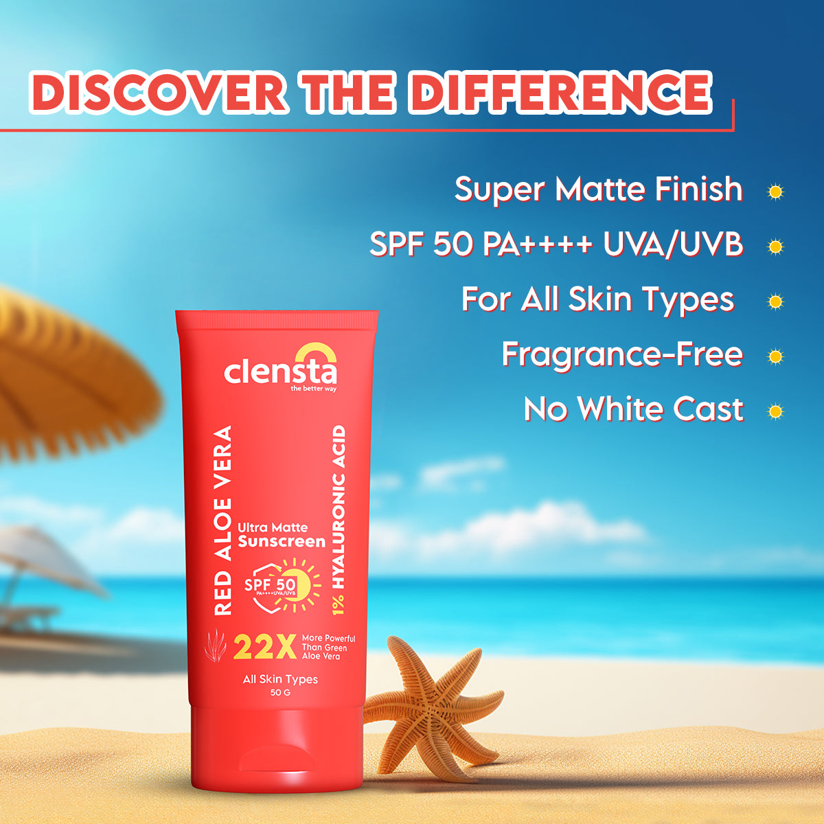 Red Aloe Vera Ultra Matte Sunscreen with 1% Hyaluronic Acid and SPF 50 PA++++ UVA/UVB
