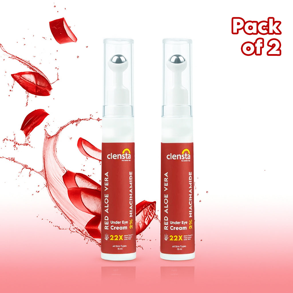 Clensta Red Aloe Vera Under Eye Cream with 2% Niacinamide Pack of 2 for dark circles and puffiness