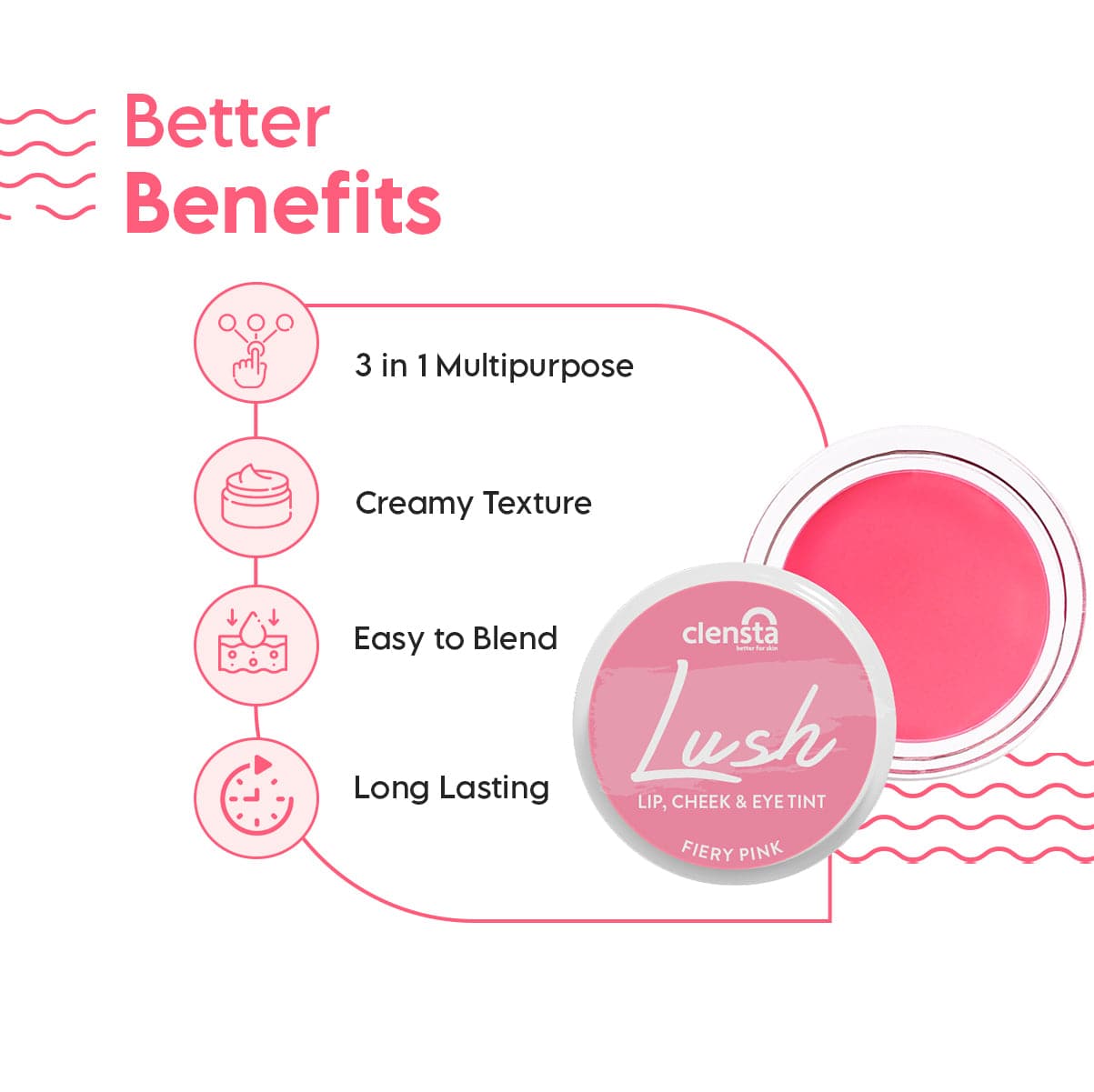 Lush Lip, Cheek & Eye Tint- Fiery Pink