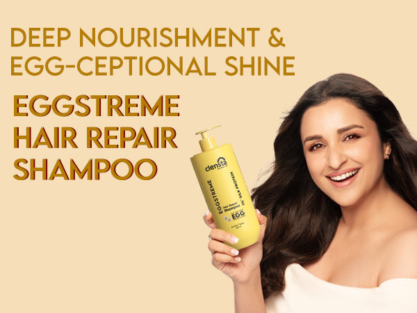 Clensta Eggstreme Hair Repair Shampoo A+ first mobile banner with Parineeti Chopra. Text reads deep nourishments & egg-Ceptional shine Eggstreme hair repair shampoo.