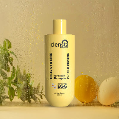 Clensta Eggstreme Hair Repair Shampoo With 1%* Silk Protein, front image.