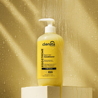Clensta Eggstreme Repair Hair Conditioner With 0.10% Egg Protein Extract, 0.02% Hydrolyzed Silk Protein, 0.01% Biotin front image.