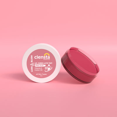 Clensta Lush & Blush Lip, Cheek & Eye Tint Berry Bliss 01 With Vitamin E & Castor Oil, front image