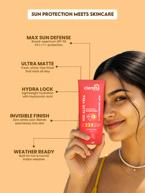 Red Aloe Vera Ultra Matte Sunscreen with 1% Hyaluronic Acid and SPF 50 PA++++ UVA/UVB