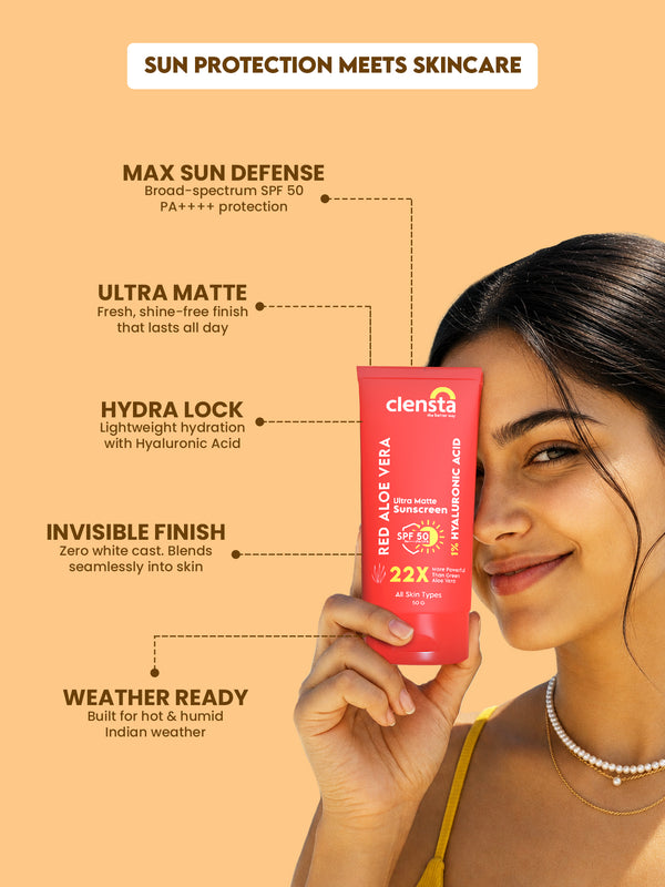Red Aloe Vera Ultra Matte Sunscreen with 1% Hyaluronic Acid and SPF 50 PA++++ UVA/UVB
