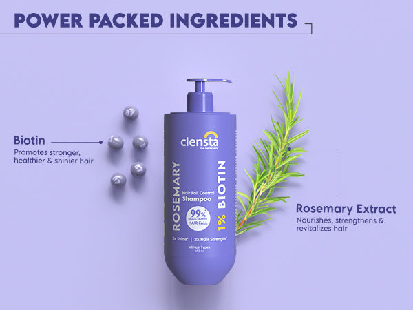 Clensta Rosemary Hair Fall Control Shampoo with Rosemary & Biotin for Reducing Hair Loss. A+ 2nd mobile banner of ingredients.