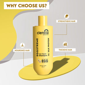Clensta Eggstreme Hair Repair Shampoo With 1%* Silk Protein, 3rd image of benefits