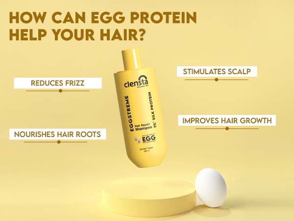 Clensta Eggstreme Hair Repair Shampoo With 1%* Silk Protein A+ 2nd mobile banner of benefits.