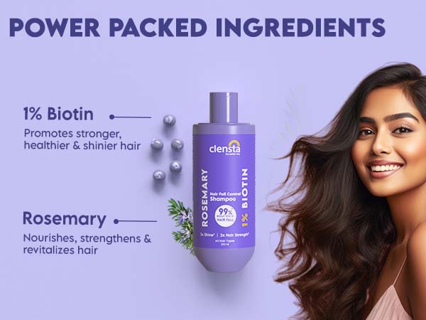 Clensta Rosemary Hair Fall Control Shampoo with 1% Biotin, A+ 2nd mobile banner of ingredients.