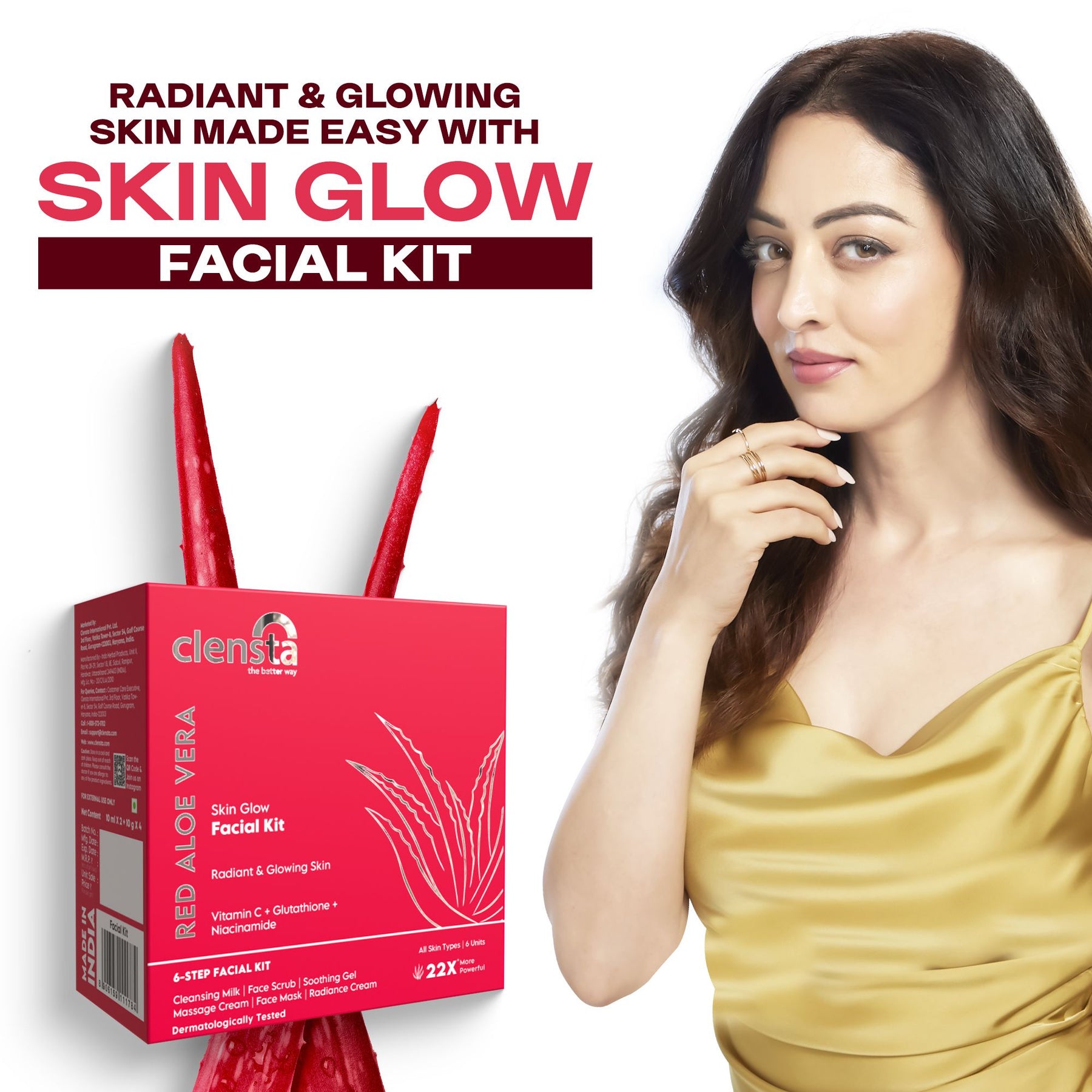 Skin Glow Facial Kit With Red Aloe Vera, Vitamin C, Glutathione & Niacinamide For Glowing Skin