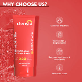 Clensta Red Aloe Vera Exfoliating Face Scrub With 1% Glycolic Acid 3rd image of benefits